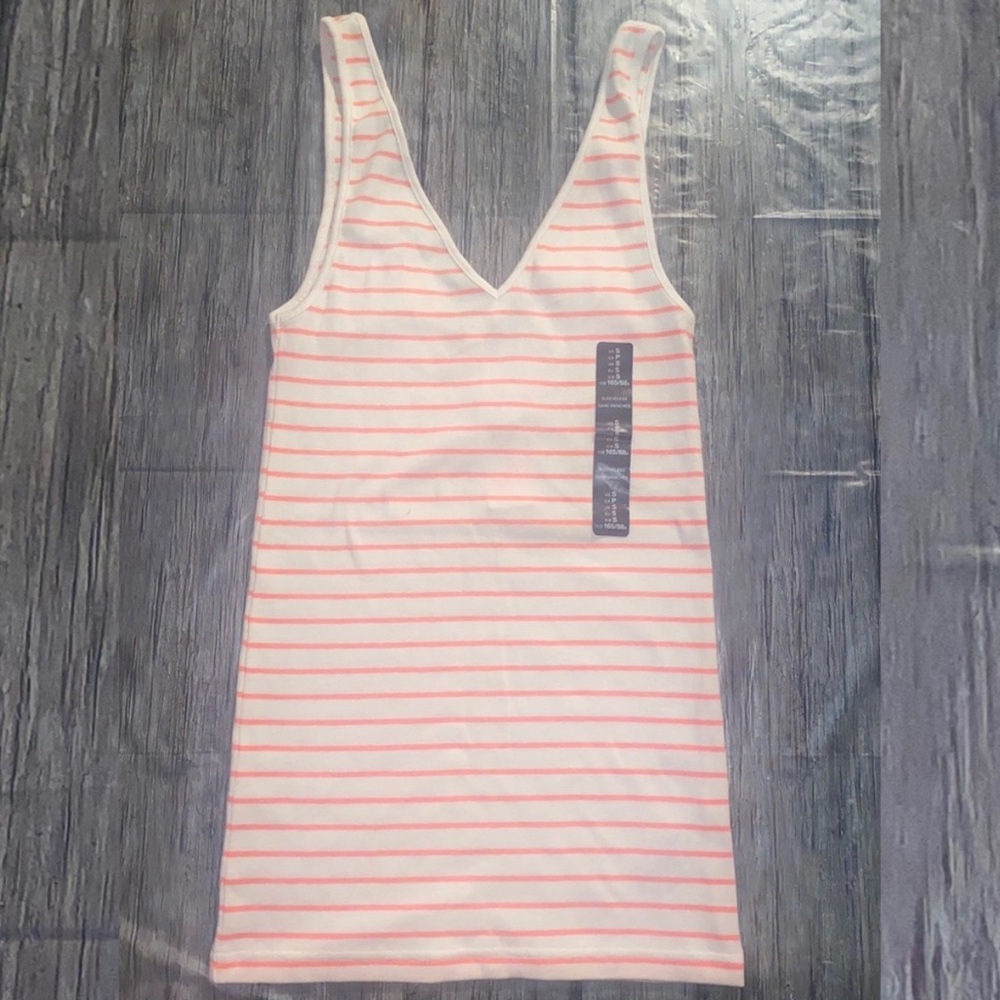 New Women’s Small Gap White & Coral Striped Tank Top